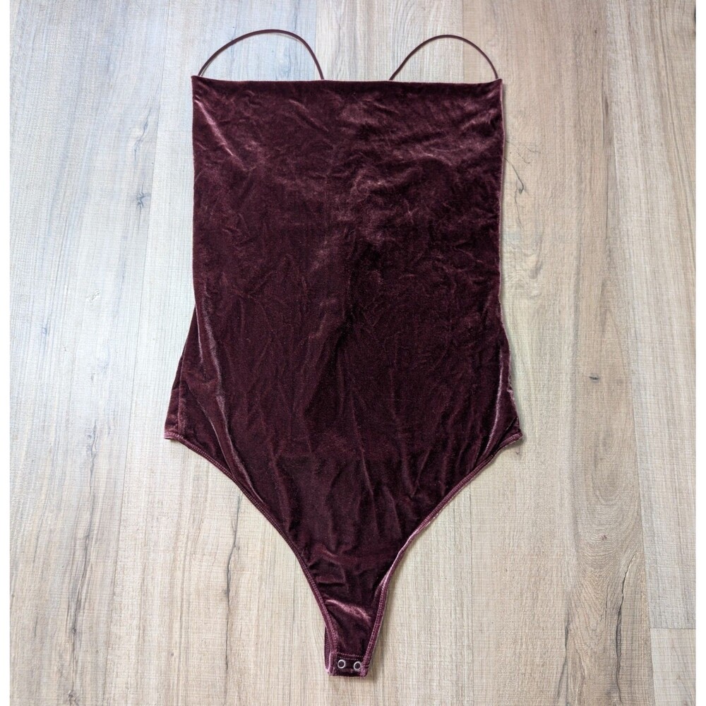 Abercrombie & Fitch Size L Burgundy Wine Velvet Drape Cowl Neck Stretch Bodysuit - Picture 6 of 12
